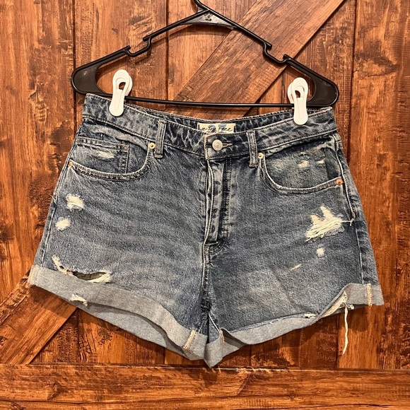 Free People Pants - Free people We The Free Distressed Denim Jean Shorts Blue Rip Cuffed HighWaisted
